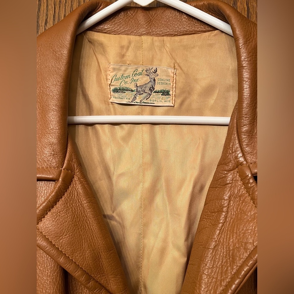 Rare! Vtg 70s Custom Coat Co Deerskin Leather Coat, belted waist Men’s 2XL - Picture 2 of 16